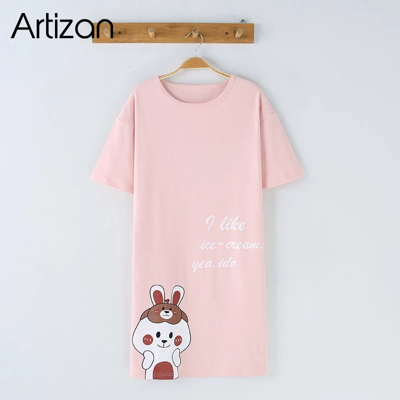 Artizan Women's Cotton Nightgown Sleepwear Short Sleeves Shirt Casual Print Sleepdress cartoon Cute rabbit XXL | Женская одежда