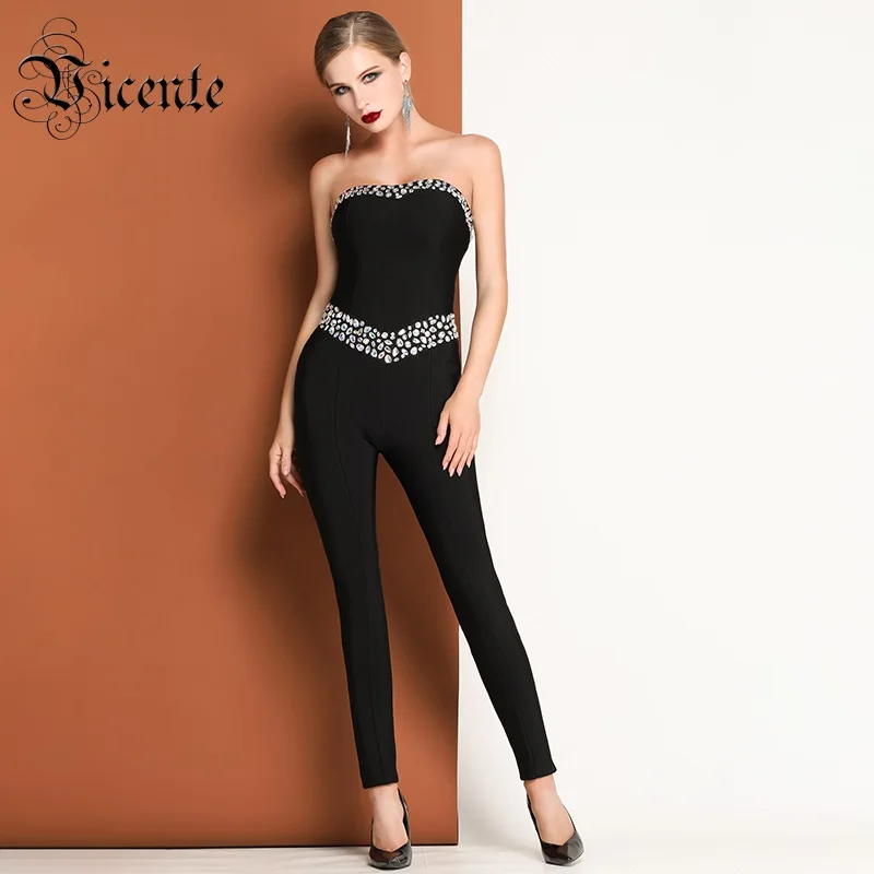 VC HOT 2020 New Fabulous Luxe Diamond Embellished Women Celebrity Party Playsuit Wholesale Bandage Jumpsuit | Женская одежда