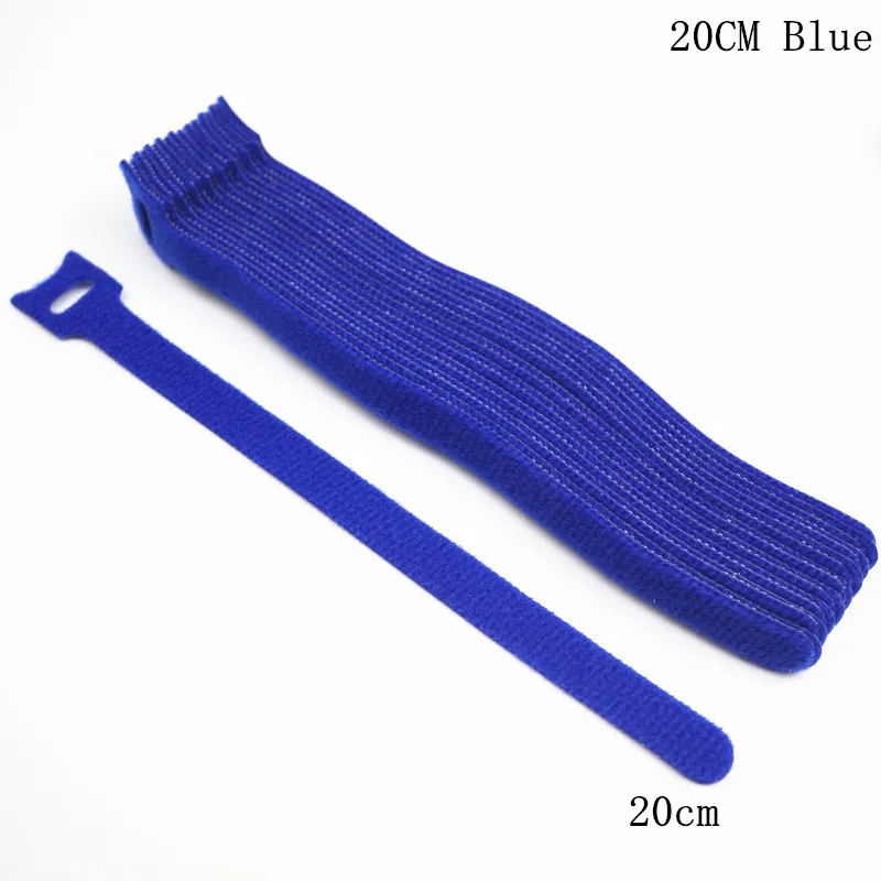 20CM Blue 50 шт. многоразовые клейкие крепежные ленты Т-образные крючки и петли крепежные детали впружина кабельные стяжки Крепкий Провод жгут волшебная лента галстук - Цвет: 20CM Blue
