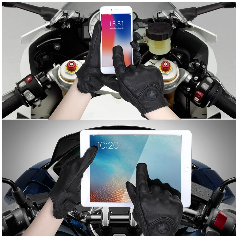 KEMiMOTO сенсорный экран Ретро настоящие кожаные мотоциклетные перчатки Guantes Moto Luva Motociclista защитные шестерни перчатки для мотокросса