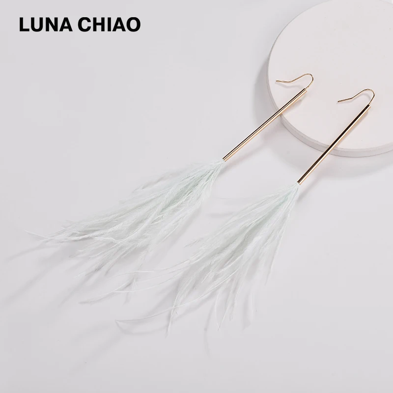 Женские длинные серьги кольца с перьями LUNA CHIAO 2018 перьями|Серьги-подвески| |