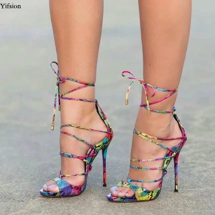 

Olomm Women Gladiator Wild Sandals Sexy Thin High Heels Sandals Open Toe Gorgeous Colorful Party Shoes Women US Plus Size 5-15