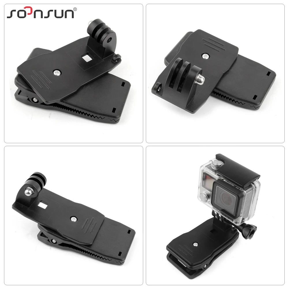 SOONSUN зажим для рюкзака с вращением на 360 градусов быстрого крепления GoPro Hero 9 8 7 6 5 4 3