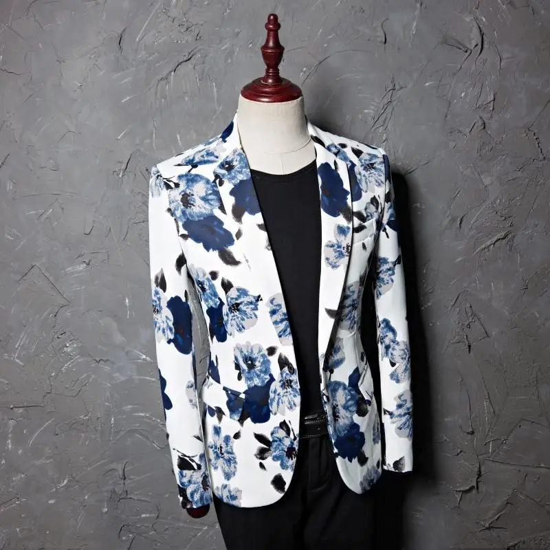 PYJTRL Brand M-5XL Tide Men Fahion Floral Print Slim Fit Blazer Designs Stage Costumes Wear For Singers Bar DJ Male Suit Jacket | Мужская