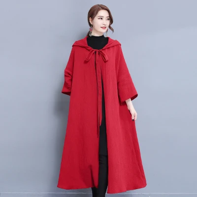 Freeship thin red hoodie cape bowknot printing flower hooded long blend three quarter sleeve |