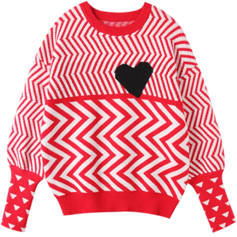 Топы с длинным рукавом и геометрическим узором в виде сердца милые пуловеры
