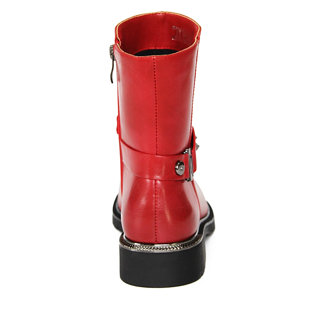 Женские ботинки на низком каблуке XAXBXC теплые из искусственной кожи с заклепками