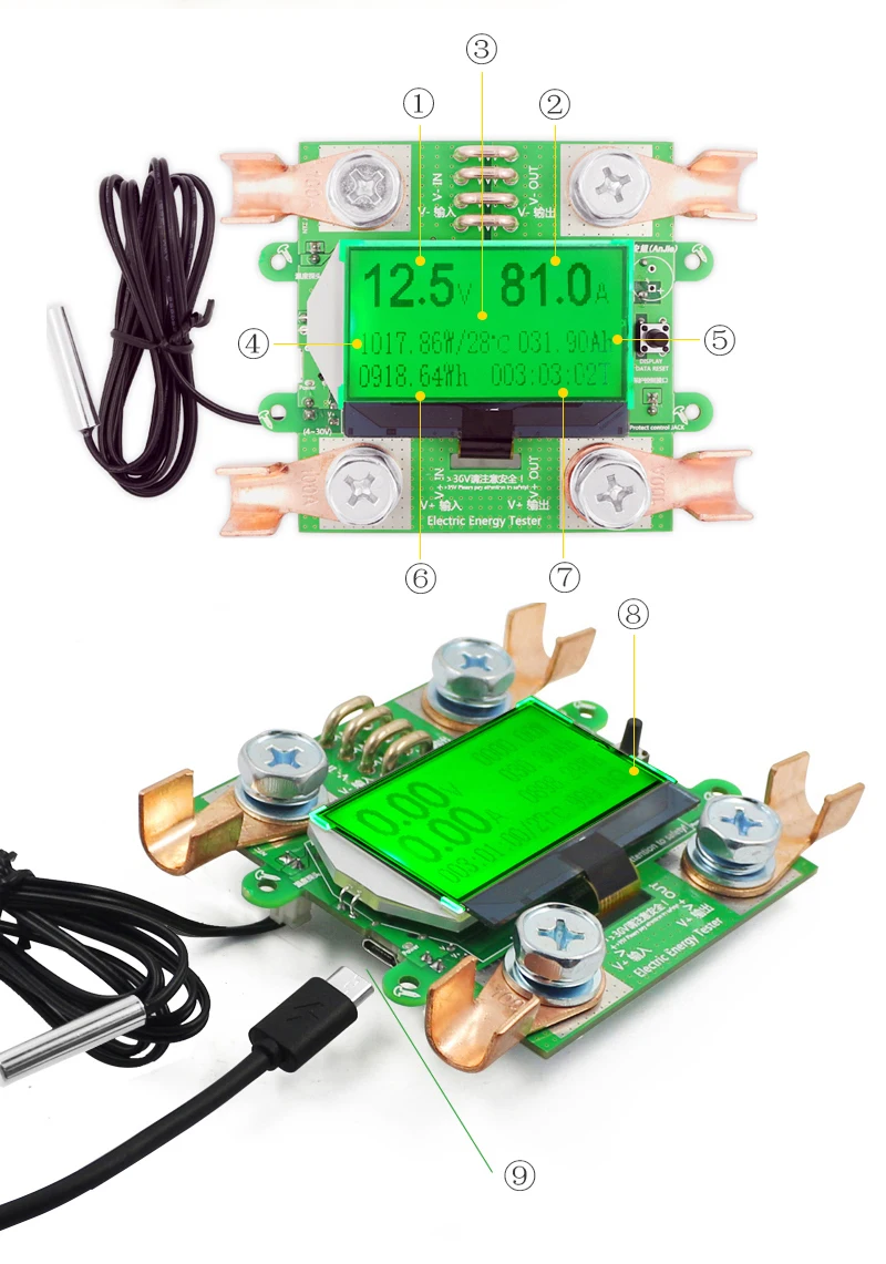 300V 100A DC Цифровой вольтметр Амперметр измеритель напряжения Емкость аккумулятора автомобиля вольт ток ваттметр детектор источник питания Тестер
