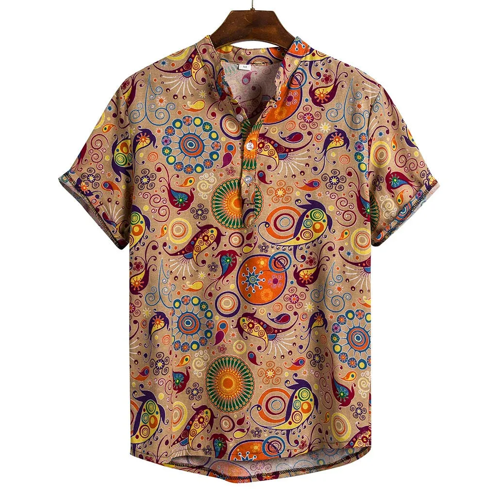 Мужские этнические льняные повседневные Camisa Masculina пляжные рубашки с принтом