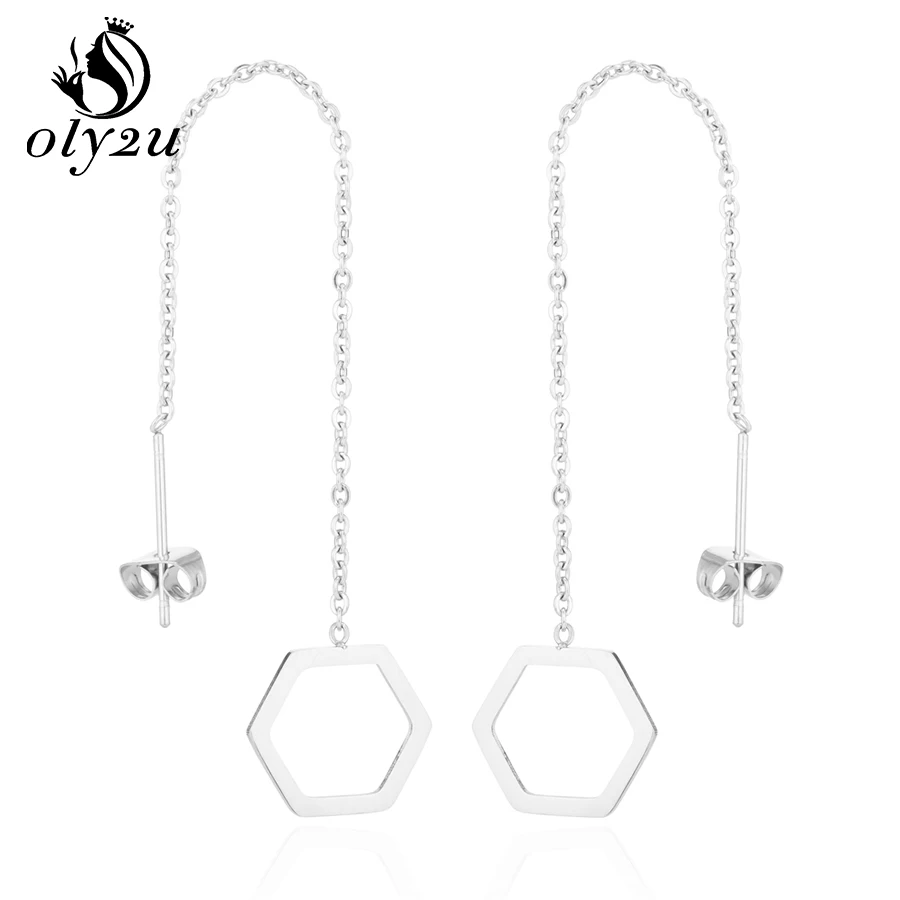 Oly2u полые шестигранные Висячие серьги для женщин из нержавеющей стали длинные