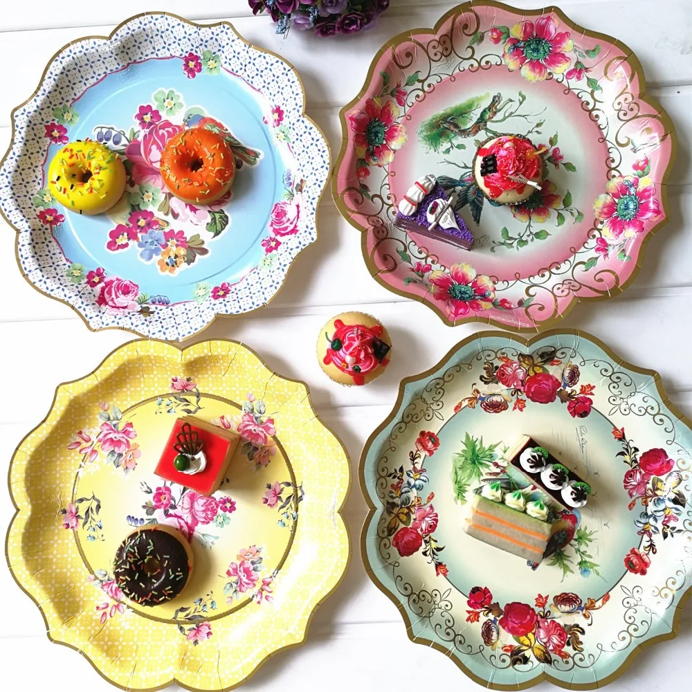 

chinese traditional vintage flower plates party supplies disposable paper plate tableware wedding party decor table centerpieces