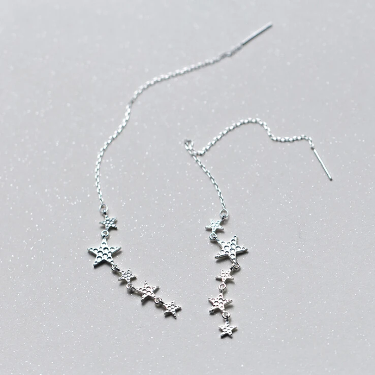 Женские длинные серьги подвески с серебряными звездами|925 sterling silver|925 silver sterlingsilver