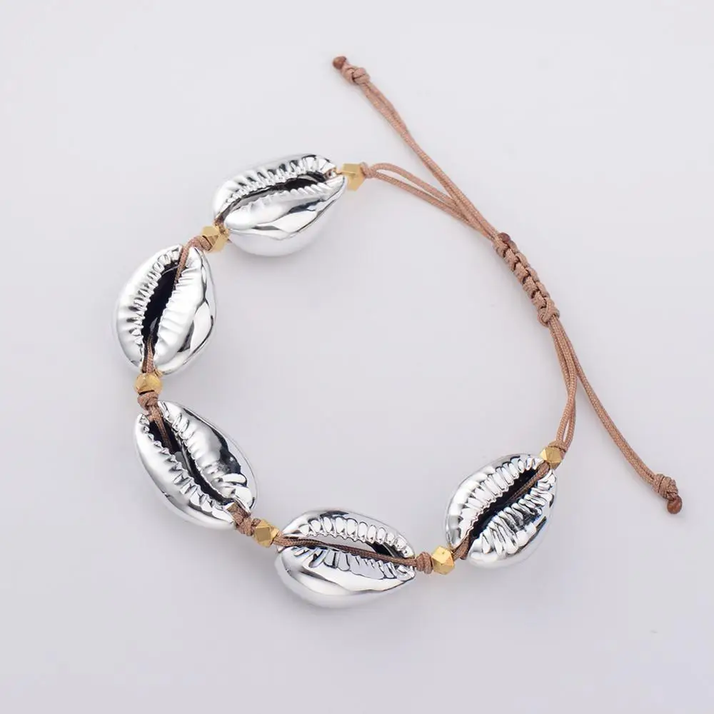 Silver Color Браслет Puka в виде раковины, ЗОЛОТОЙ каури, браслеты в богемном стиле, модные пляжные браслеты из натуральной раковины, женские браслеты, ювелирные изделия - Окраска металла: Silver Color