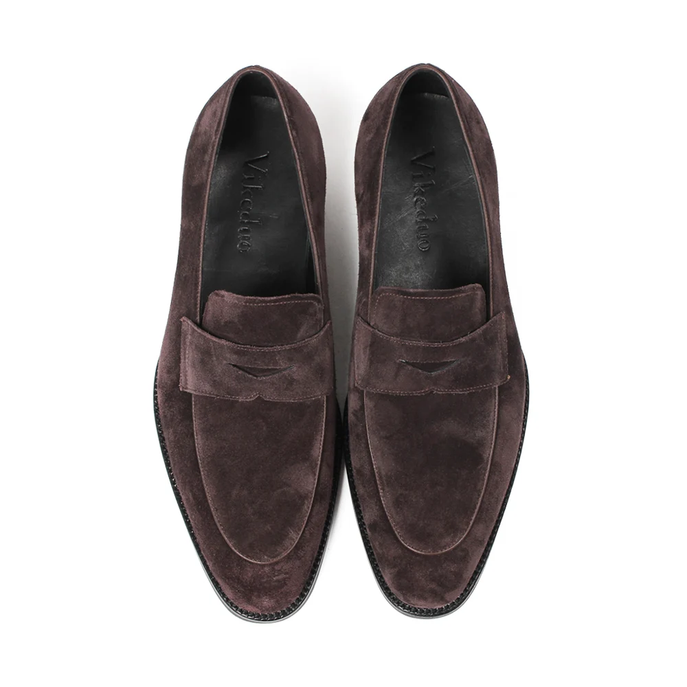 VIKEDUO New Brown Loafers Shoes For Men Handmade Patina Blake Casual Footwear Cow Suede Wedding Zapato Hombre Slip-on Flat | Обувь