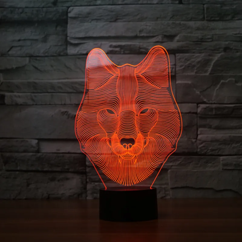Новое поступление 7 цветов Изменение 3D настольная лампа волк животное спальня