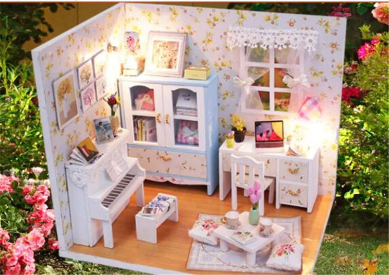 Середина лета комната Кукольный дом деревянная мебель Diy Дом собрать 3D Miniaturas кукольный домик наборы игрушек для детей подарок на день рождения