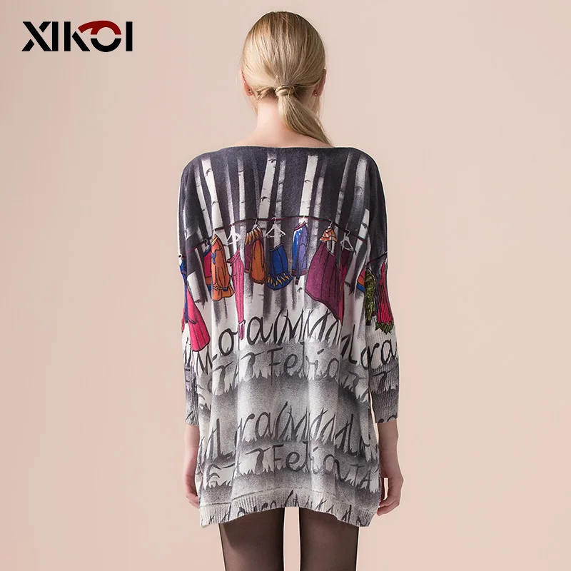 XIKOI Autumn 2018 Causal New Women Long Sweater Coat Fashion Ladies Pullovers Batwing Sleeve Woman Print Pullover Cloth | Женская одежда
