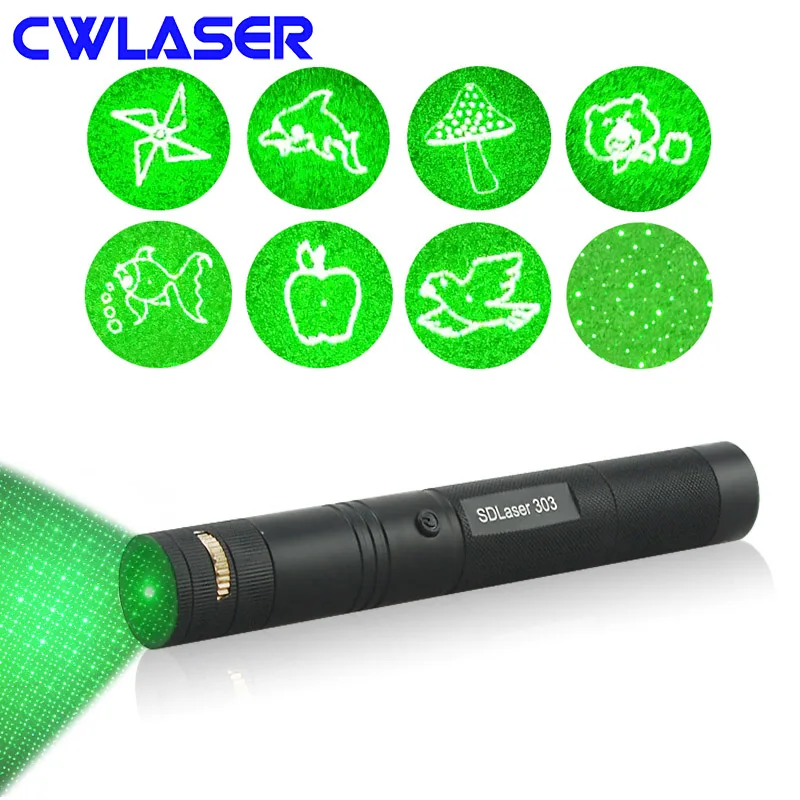 

CWLASER 8-in-1 High Power 532nm Focusable Green Laser Pointer (303) with Lock + Match-Lighting (Black)