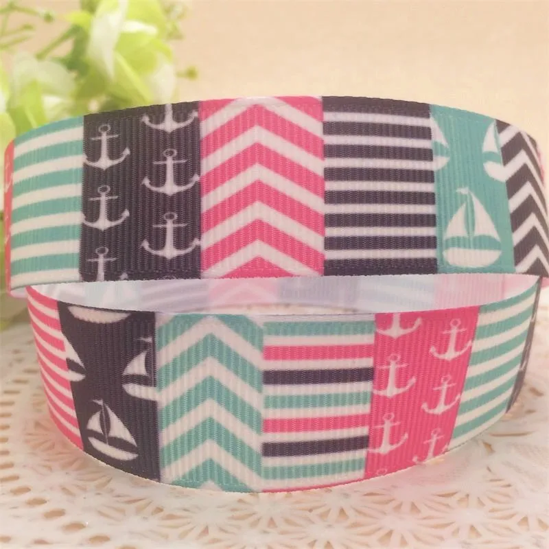; набор из 10 ярдов 7/8 ''22 мм с принтом в виде якорей и grosgrain мультфильм лента, ободок для волос с бантом аксессуары для одежды хлебобулочные пакет