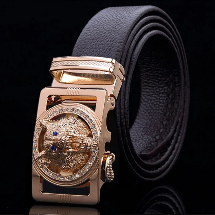 Brand Cow Leather Mens Belts Luxury Head layer cowhide Golden Wolf buckle Belt High Quality Designer Men Free Shipping | Аксессуары для