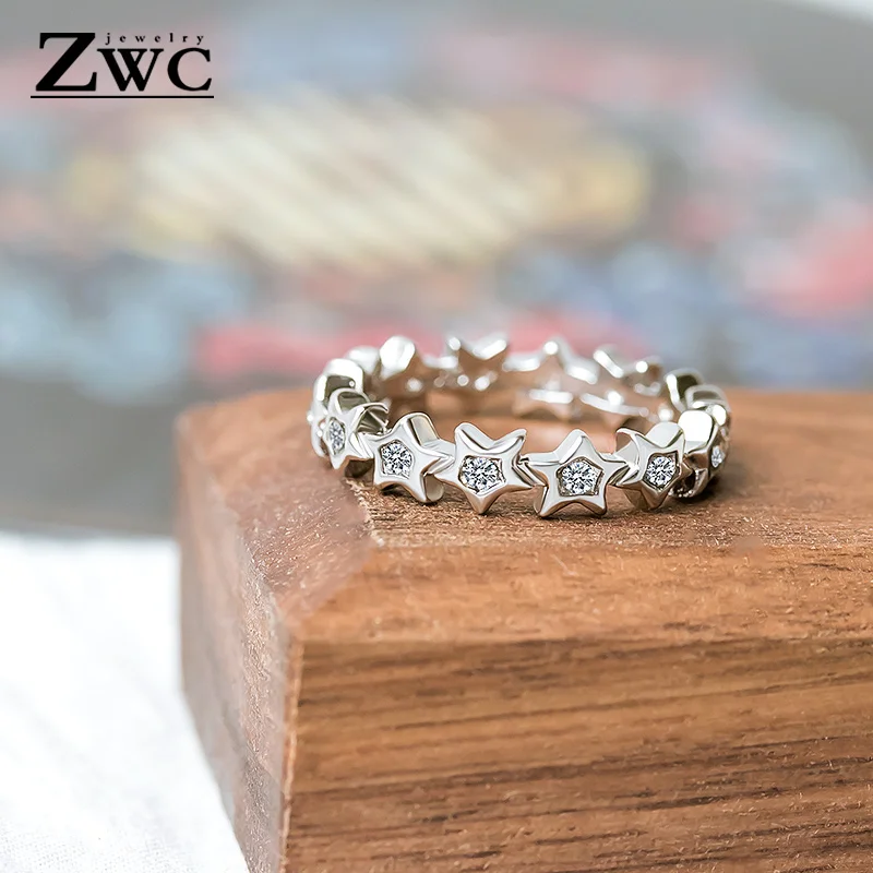 ZWC Мода Шарм-звезда Циркон из нержавеющей стали кольца для мужчин и женщин Свадебные обручальные женские кристаллы кольцо унисекс ювелирные изделия