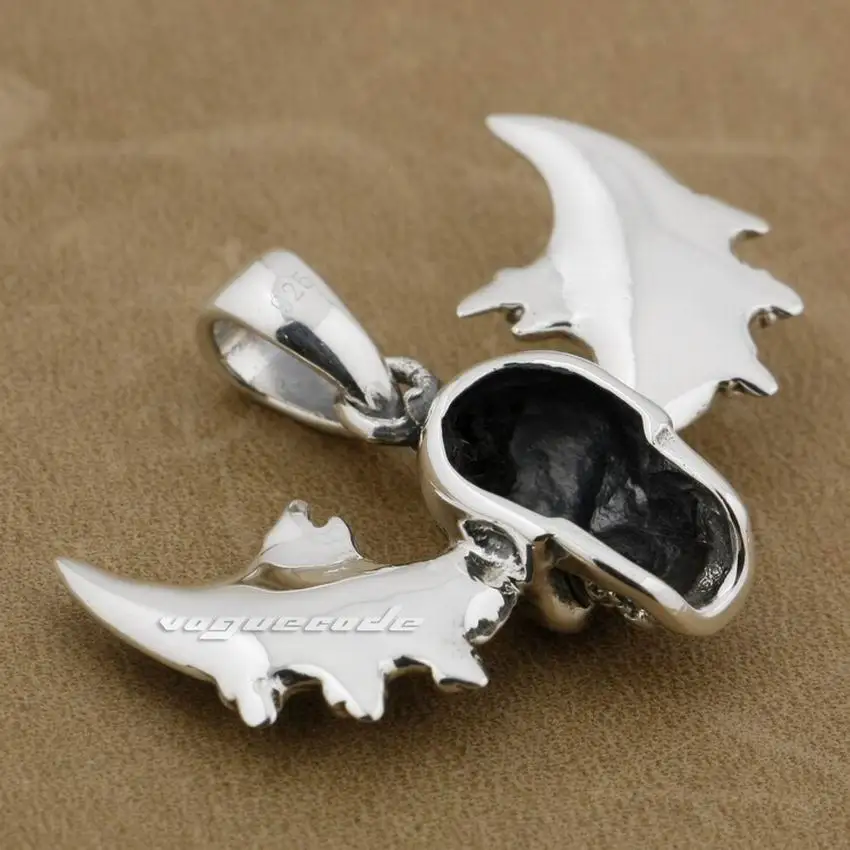 LINSION 925 пробы Серебряный дьявол крыло череп мужские талисманы кулон 9E015|mens charms