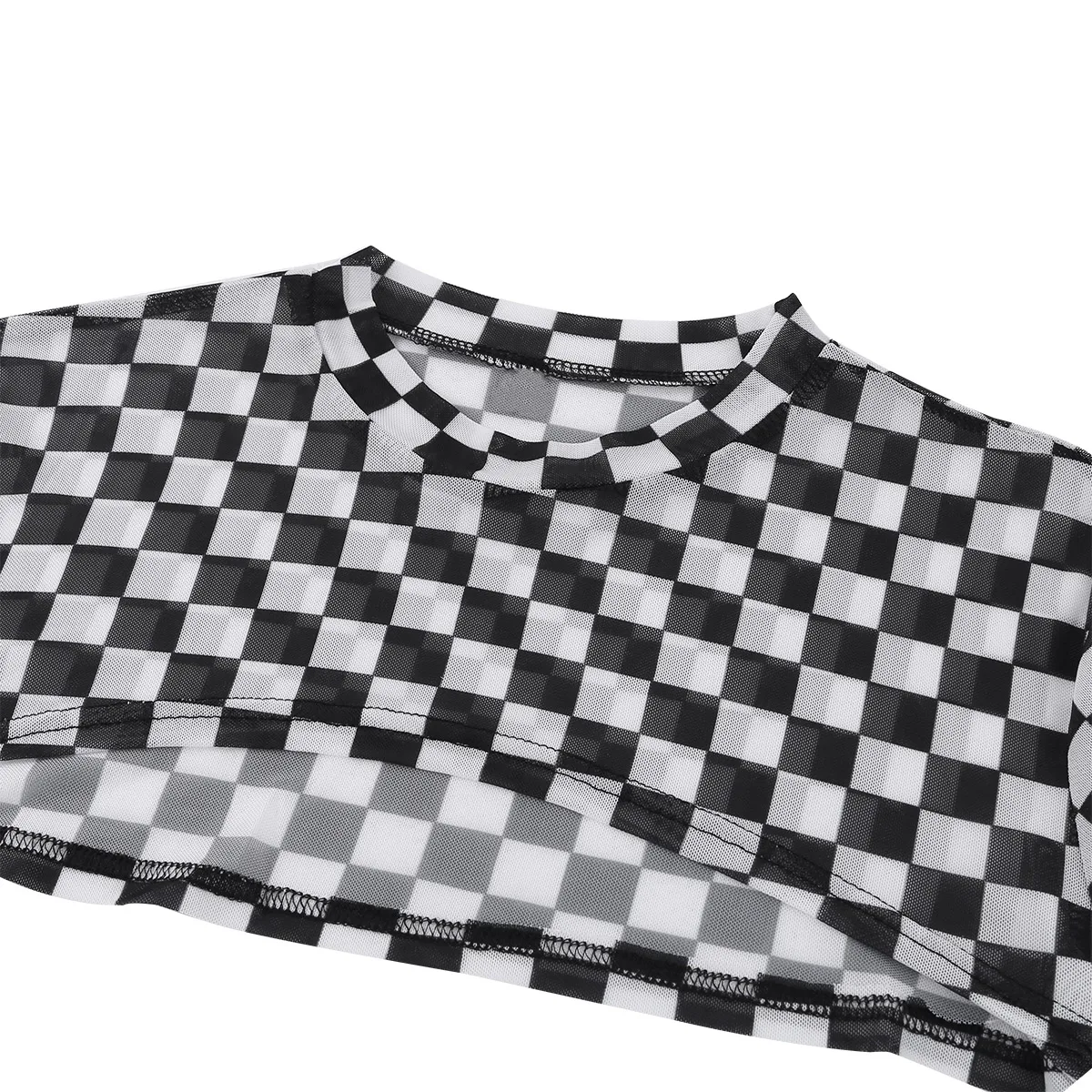 Облегающая черно белая клетчатая футболка для взрослых кроп топ Женская Мягкая