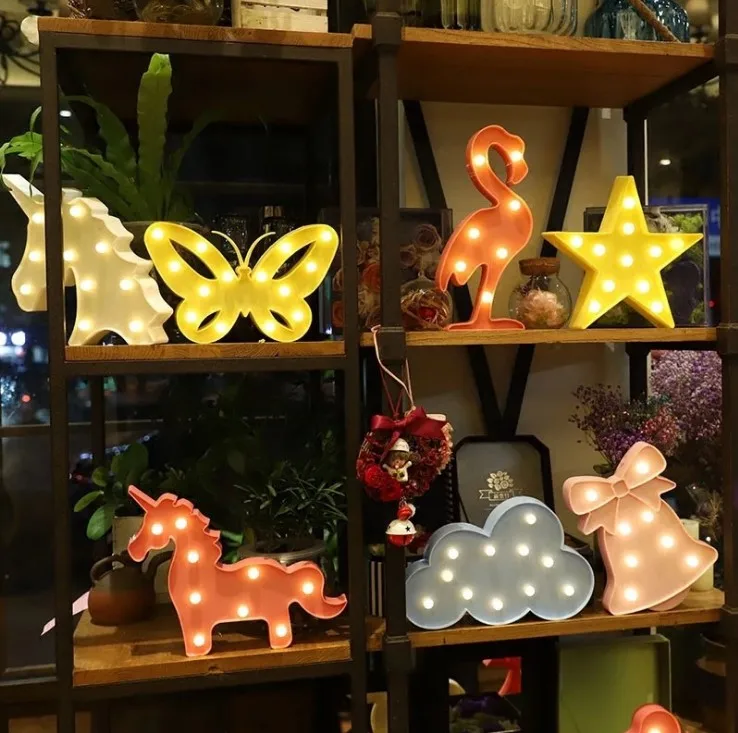 Детский ночник в виде фламинго единорога лампа ананас кактус шатер знак для