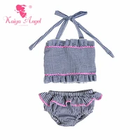 kaiya angel toddler girls summer clothing sets fashion children navy blue aqua yellow pink purple plaid bubble swimwear set