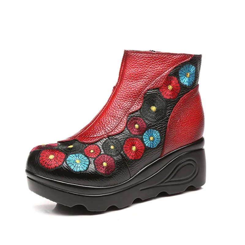 

MVVJKE 2017 Autumn Winter Women High Heel Genuine Leather Boots Handmade Vintage Ankle Boots Flower Mother Shoes Zapatos Mujer