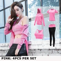 PINK 4PCS 5 шт., женские комплекты для йоги, 5 шт., комплекты для бега, одежда для фитнеса, женский спортивный костюм, одежда для бега в спортзале, спортивная одежда для женщин, для спортзала - Цвет: PINK 4PCS