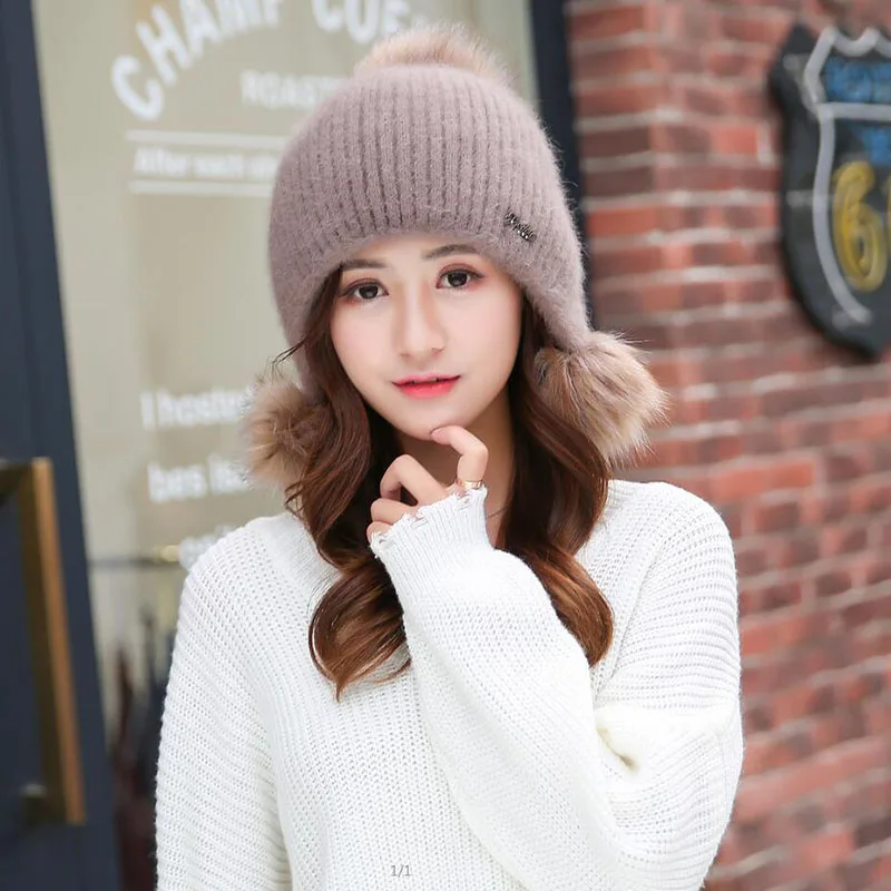 light brown Bingyuanhaoxuan На зимнем меху помпоном зимняя Шапки милый мультфильм трикотажные автомобиля Шапки уха Hat Горячие толстый хлопок Для женщин Кепки взрослых Шапки - Цвет: light brown