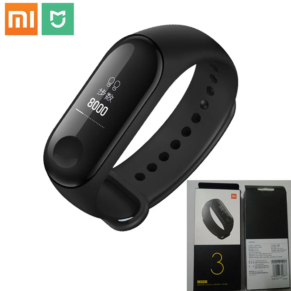 Новинка 2018 оригинальный Смарт браслет Xiaomi mijia Mi Band 3 черный 0 78 дюйма OLED мгновенные