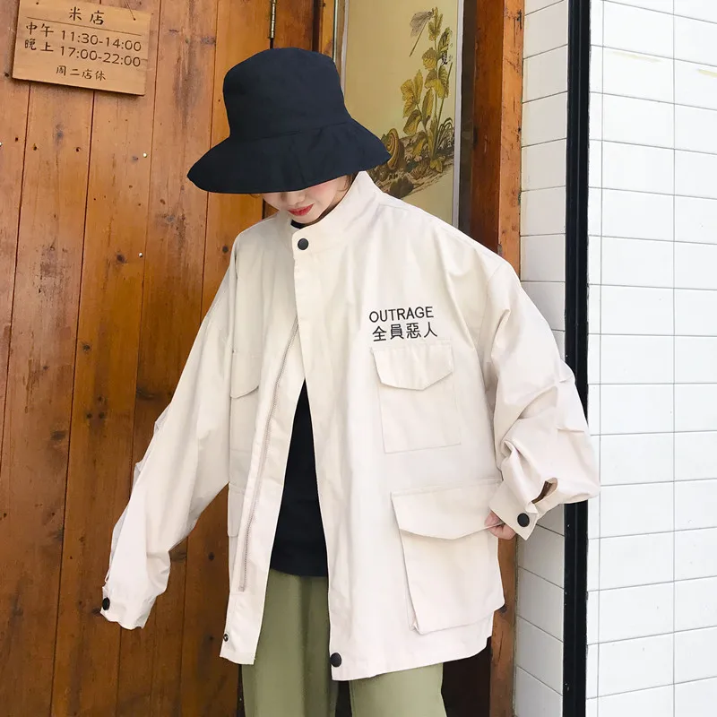 2018 письмо вышитые куртка Корейская свободная Bf Harajuku с длинным рукавом