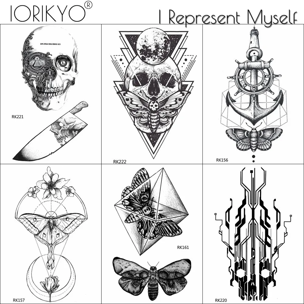 3D Sketch Arm Stereoscopic Moth Geometric Skull Tattoos Stickers Body Arm Tattoo Temproary For Men Women Tatoos Fake Waterproof