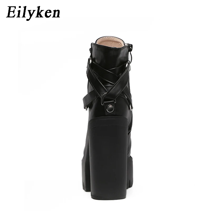 Eilyken; модные ботинки черного цвета; Новинка года; сезон осень; обувь на платформе из мягкой кожи со шнуровкой; женские ботильоны для вечеринки; высокий каблук