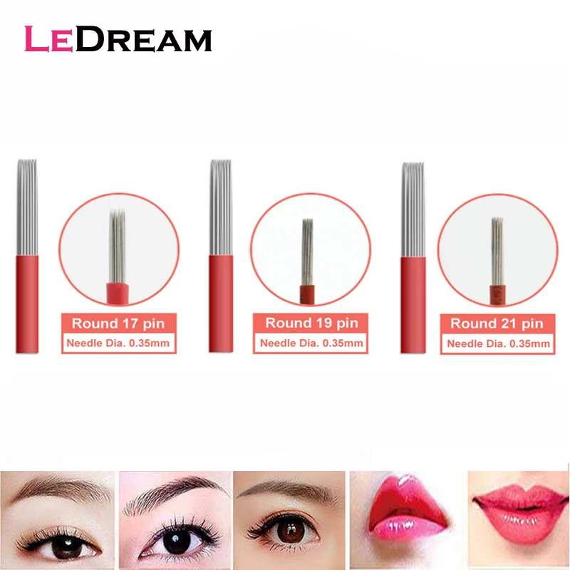 

50PCS/lot Disposable Red Round 17 19 21 Pin Shading Tattoo Needles Blades For 3D Microblading Eyebrow Lip Permanent Makeup Pen