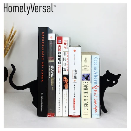 Милый Кот, Простая подставка для книг, подставка для школьников, металлические железные книгодержатели, опорные настольные подставки для школьных канцелярских и офисных принадлежностей - Цвет: black