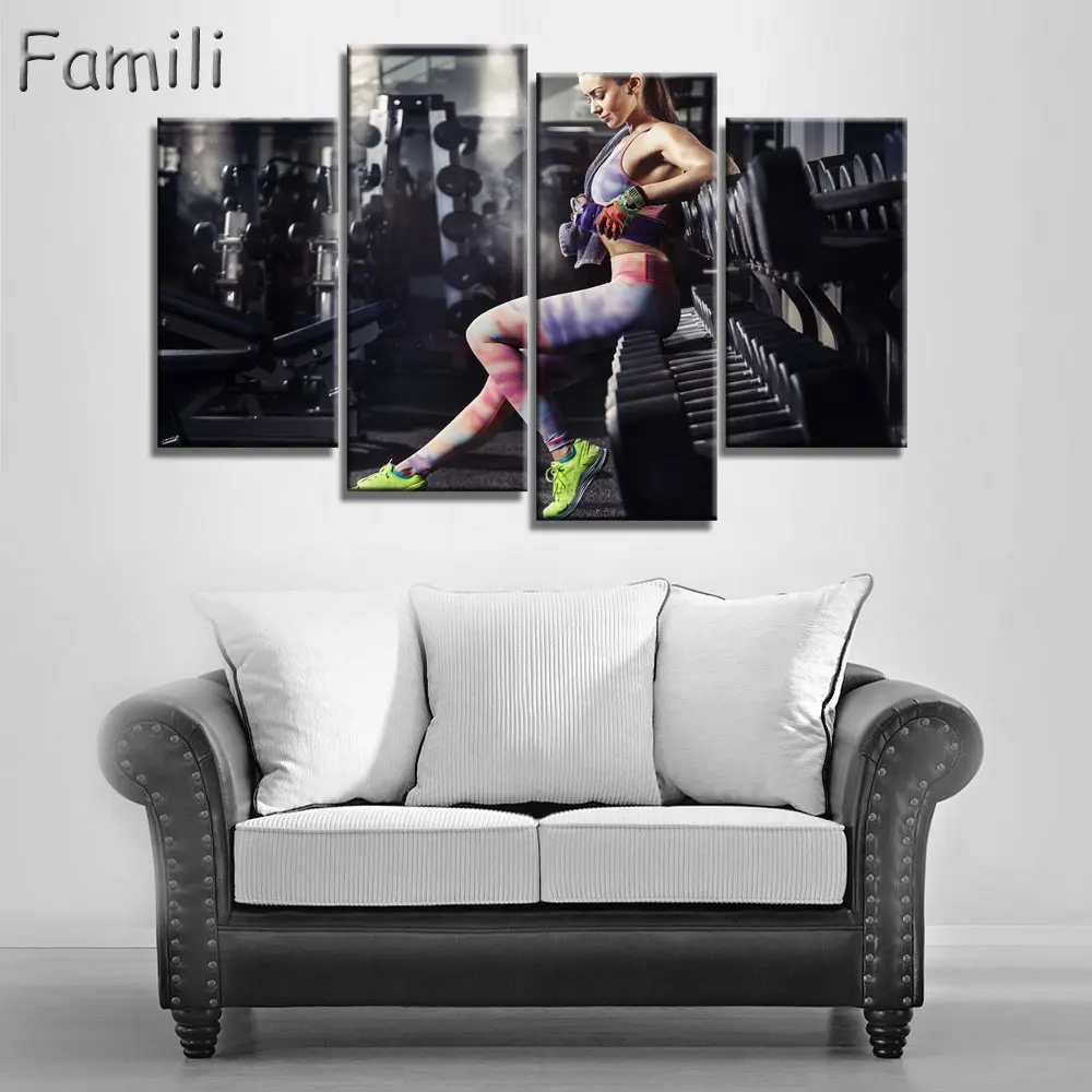 

4pcs Wall Art Poster Bodybuilding Exercise Fitness Sports Painting Canvas Printing Unframed Modular Pictures,decorative pictures