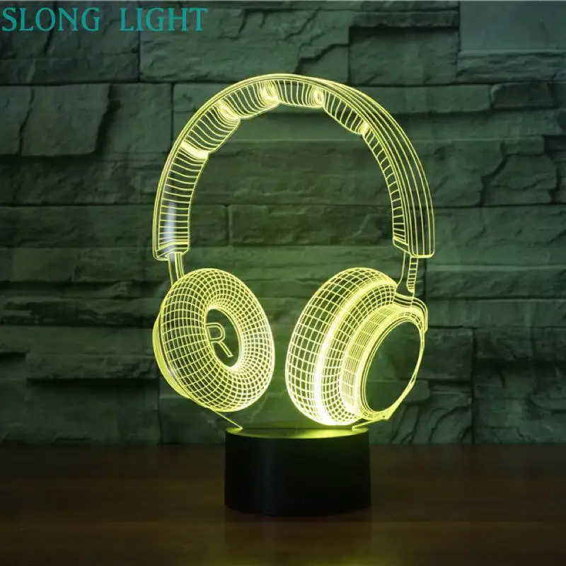 3D лампа гарнитура DJ Illlusion студийный монитор hifi музыкальный наушник 3d Ночник светильник для наушников красочная настольная лампа украшение для спальни