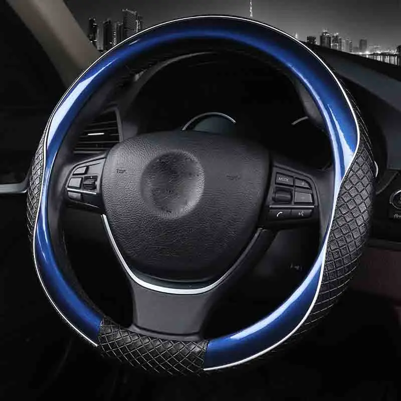 3D спортивные Чехлы рулевого колеса автомобиля Микро волоконная Кожа двухцветный чехол на руль авто аксессуары для интерьера черный синий