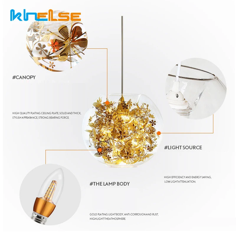 

Ball Glass Art Light Nordic Transparent Chandelier Penadnt Lights Loft Living Bedroom E27 LED Bulb Entrance Restaurant Bar Light