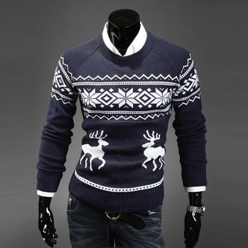 Dark blue X-Mas Свитеры для женщин мужской Для мужчин О-образным вырезом с длинным рукавом хлопок модные Рождественский свитер с рисунком оленя Марка Тонкий Пуловеры для женщин - Цвет: Dark blue