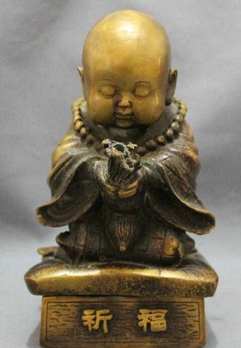 

song voge gem S2425 8" Chinese Bronze Buddhism Pray Bless Small Monk Statue Incense Burner Censer