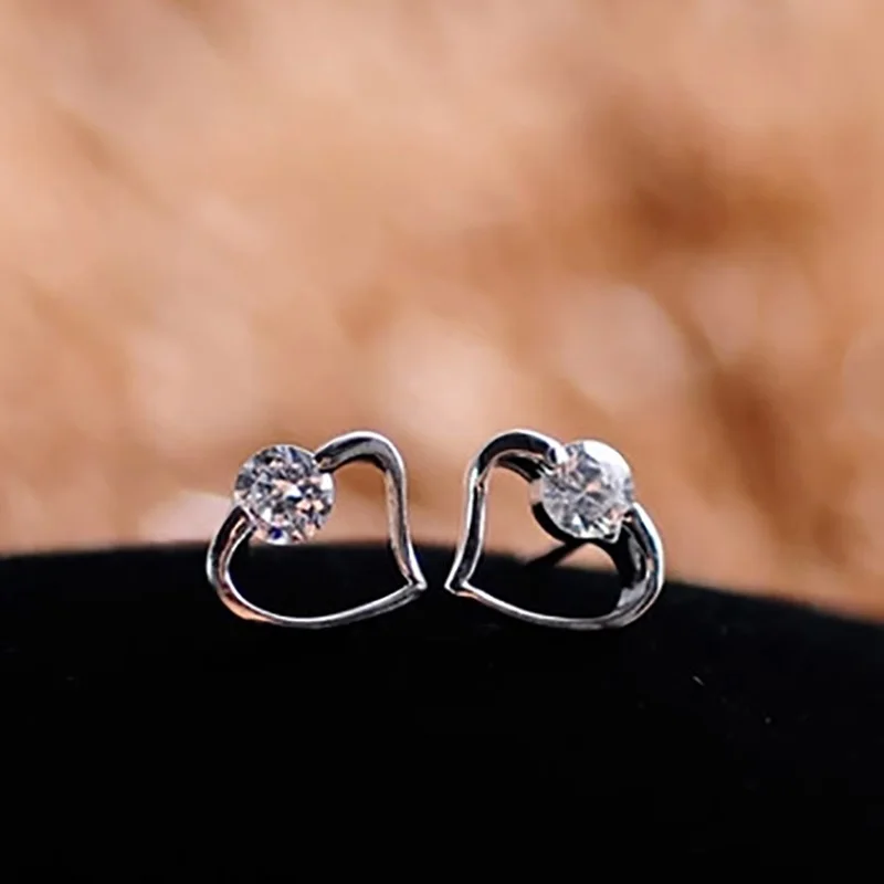 OMHXZJ Wholesale European Fashion Woman Girl Party Wedding Gift Heart White AAA Zircon 18KT Gold Stud Earrings EA280 | Украшения и