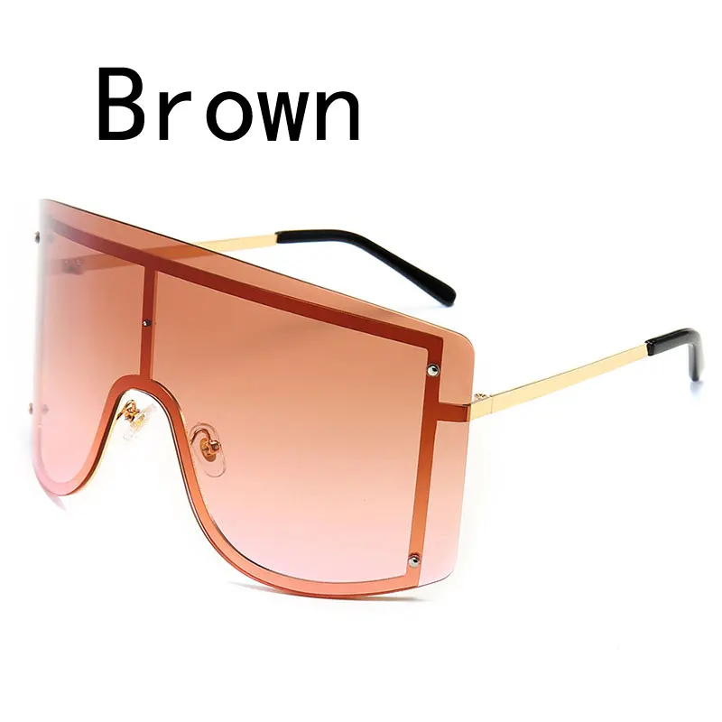 brown Модные негабаритные синие желтые градиентные солнцезащитные очки для женщин Роскошные брендовые дизайнерские красные металлические женские солнцезащитные очки без оправы - Цвет линз: brown