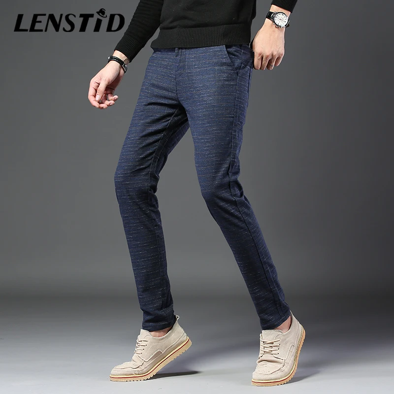 2019 Осень Новая мода Бизнес полосатые штаны Для мужчин узкие прямые брюки Чинос