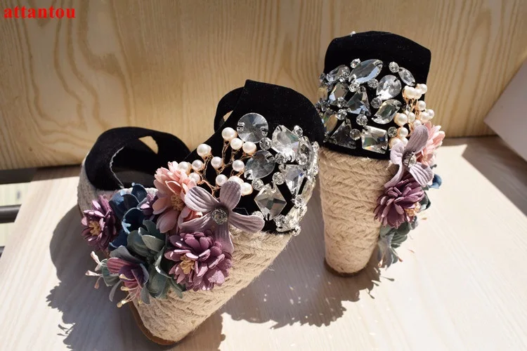 

Summer wedges black sandals bling bling colorful flower crystal decor peep toe platform heels women high heel sexy pumps female