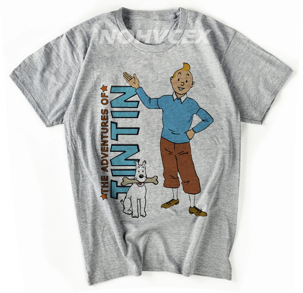 Новая мужская футболка с принтом персонажа Tintin Новинка забавная Мужская хлопковая футболка футболки хипстер одежда