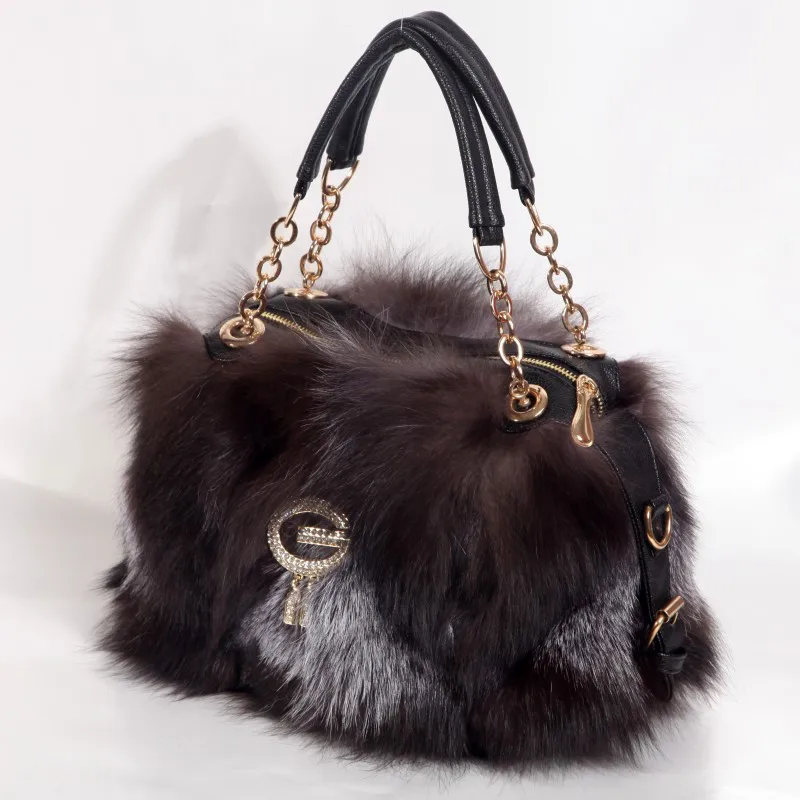 Real Fox Fur Bag Totes Handbag Brand Party Bag Women Ladies Hand Bags Luxury Designer Evening Bag Mink Fur Real Leather